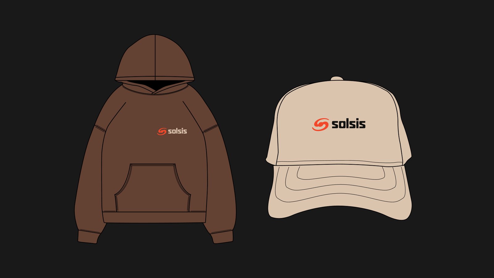Solsis merch: hoodie and cap